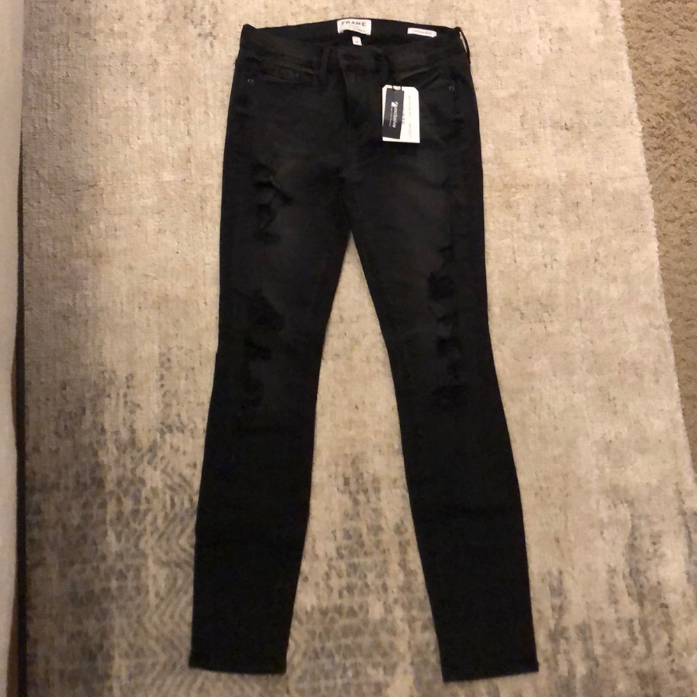 NEW Frame Jeans Le Skinny de Jeanne Grey/Black 29
